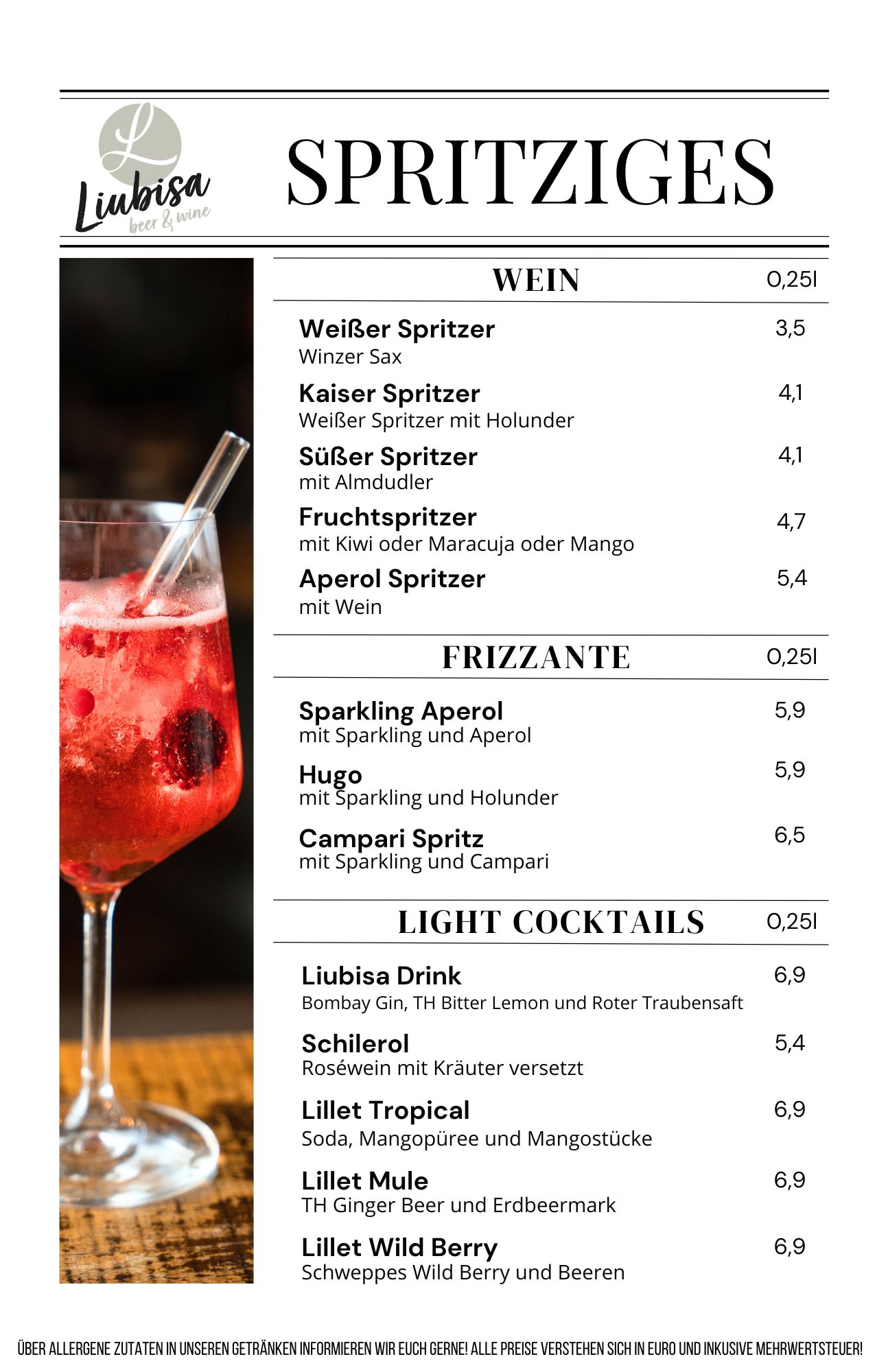 Liubisa Speisekarte 2026 Drink Sommer 2. Seite