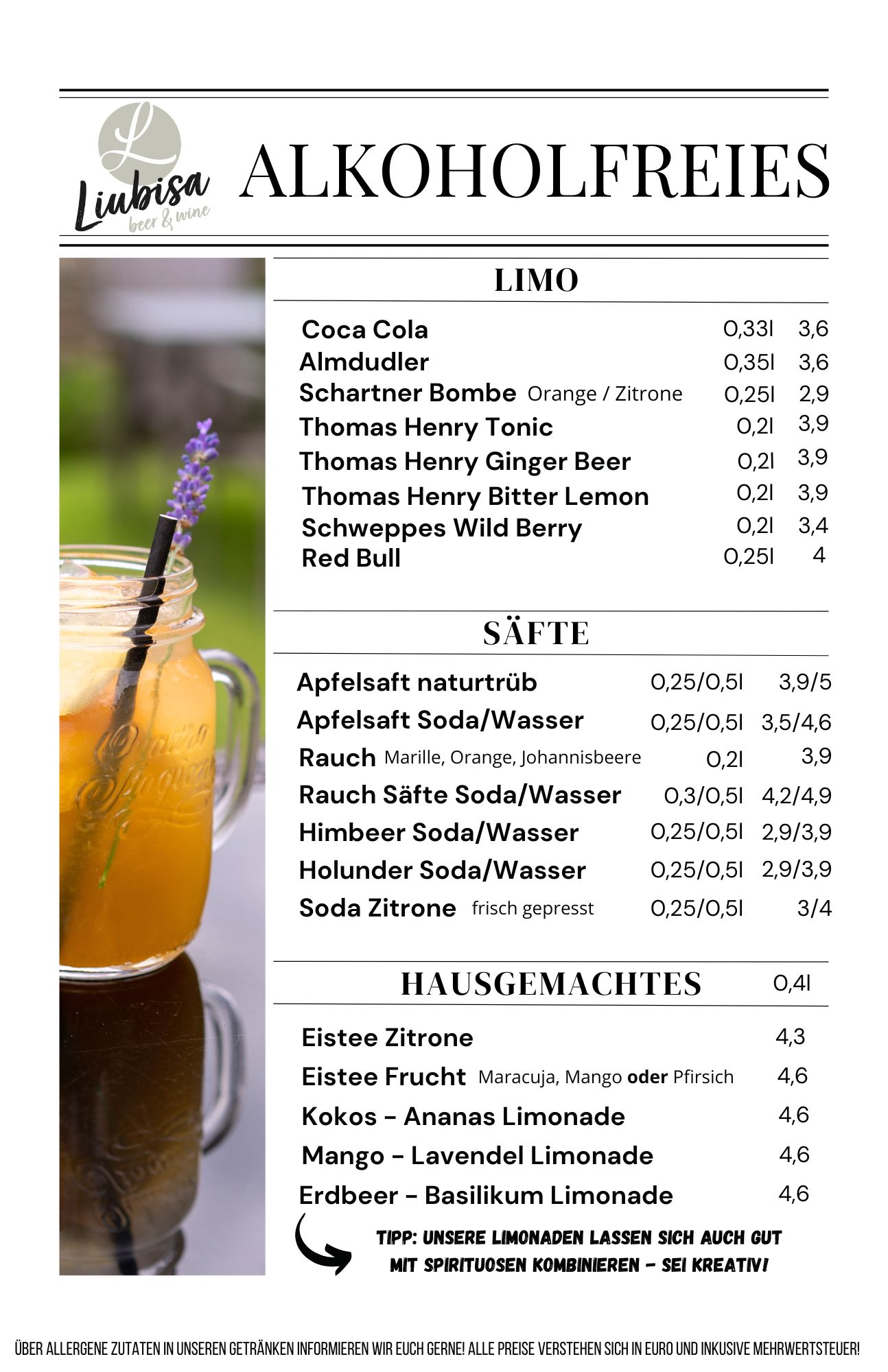 Liubisa Speisekarte 2026 Drink Sommer 4. Seite
